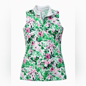 Tommy Bahama Golf Floral IslandZone Sleeveless 1/4 Zip Polo - Medium
